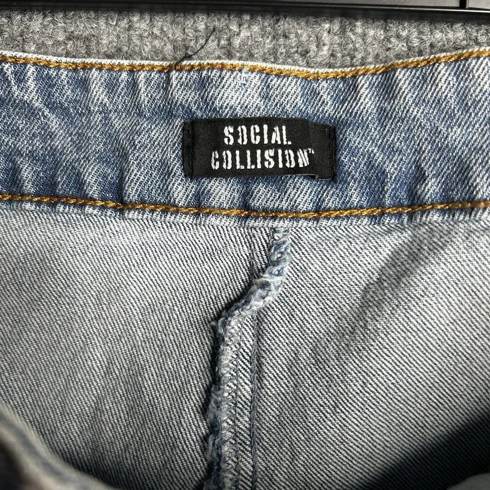 Social Collision Ruffle Denim‎ Skirt Y2k Size Medium Low Rise Star Stud